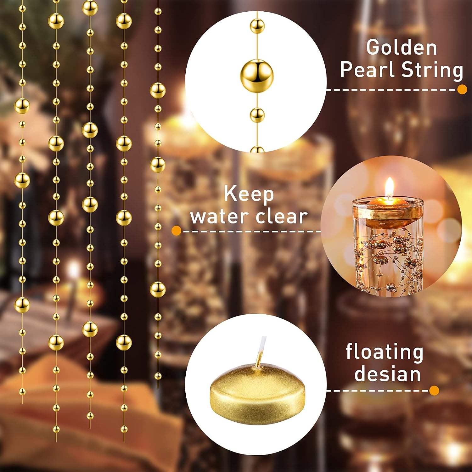 Nuanchu 12 Pack 1.65 Inch Floating Candles or Centerpiece Unscented Wax Burning Water Floating Candle Set for Cylinder Vase Wedding Party Gifts Pool Home Decor(Gold)