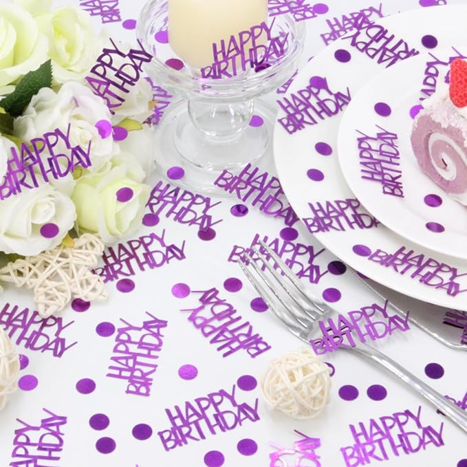 Birthday Confetti - Purple Happy Birthday Decorations, 270 Pcs