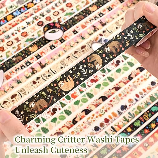 36 Rolls Animal Theme Washi Tape Set, Colorful Cute Adorable Animals Writable Decorative Tapes for Scrapbooking, Bible Journaling, Bullet Journaling, 0.6"x79" per Roll