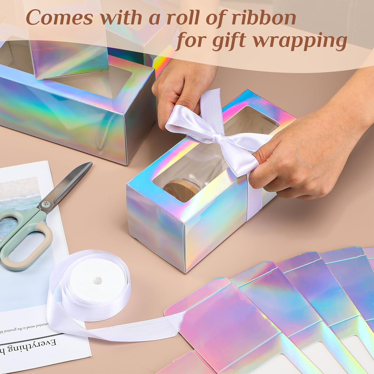 Honoson 12 Pcs Tumbler Gift Box with Ribbon for Sublimation Glass Exhibition Boxes Transparent for 12oz 16oz 20oz Drinking Cup Glasses Jars Mug Can Blanks (7.87 x 3.35 x 3.35",Laser Color)