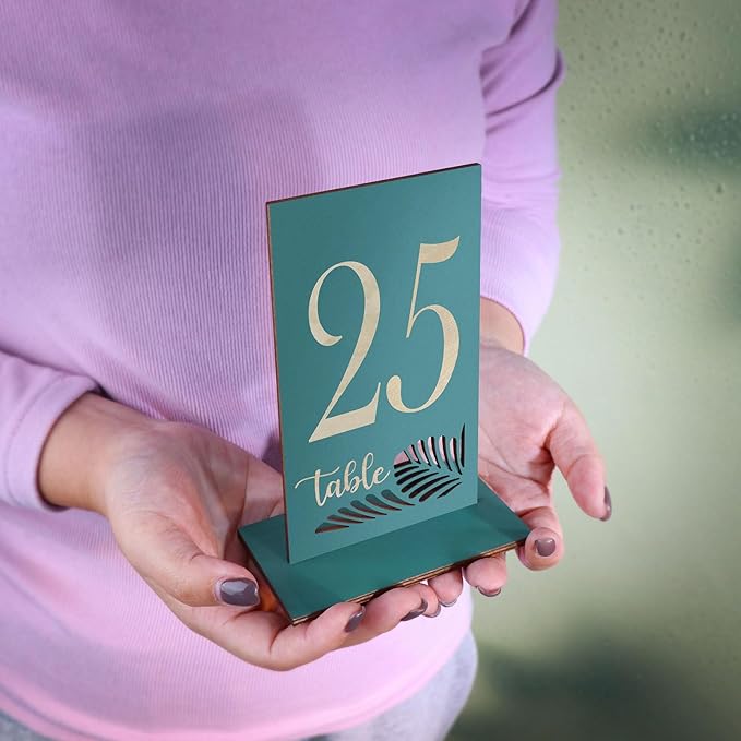 Wooden Table Numbers 1-25,3.2x5.8 Inch Double Sided Rustic Blue Wedding Table Number Signs with Wooden Base,Wedding Centerpieces for Banquet Restaurant Party Decor (Blue, 1-25)