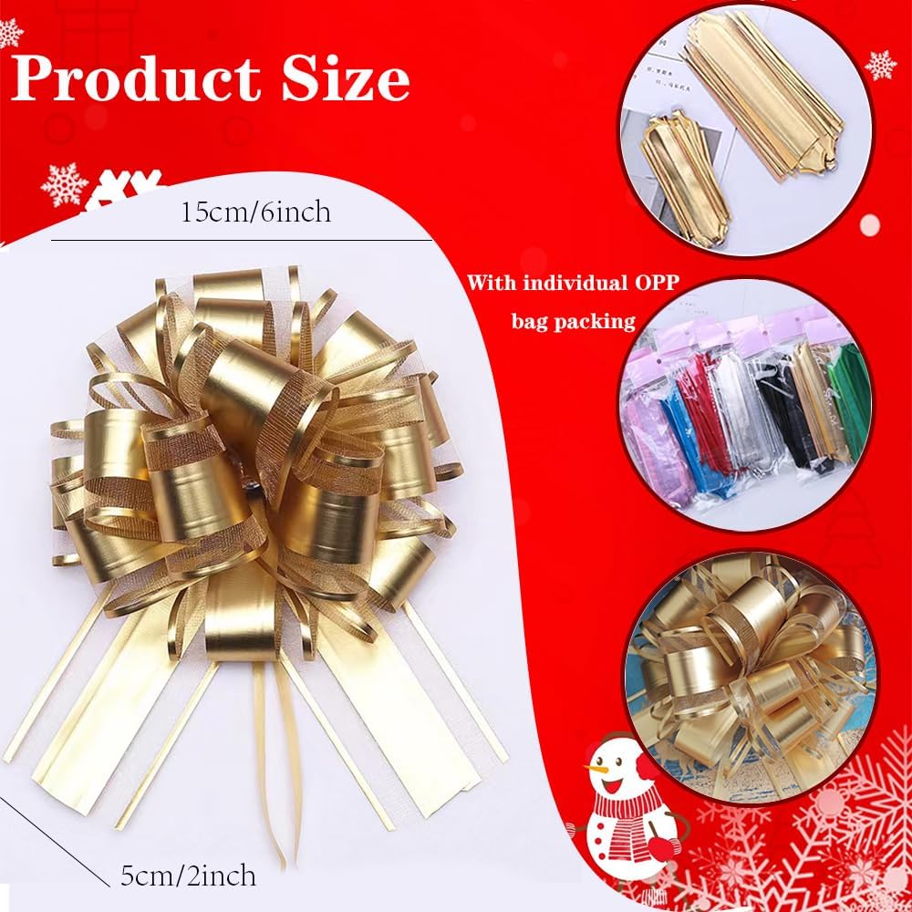HQJAXJ 6 PCS Pull Bows,Gold Gift Bows for Presents 6 inch Pull Bow for Gifts Wrapping Party Gift Boxes Bow Basket Packaging Bows for Valentine's Day Presents Flower Decorations (gold)