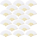 Aneco 18 Pieces White Handheld Cloth and Bamboo Folding Fans for Wedding Decoration, Church Gifts, Party Favors, DIY Decoration