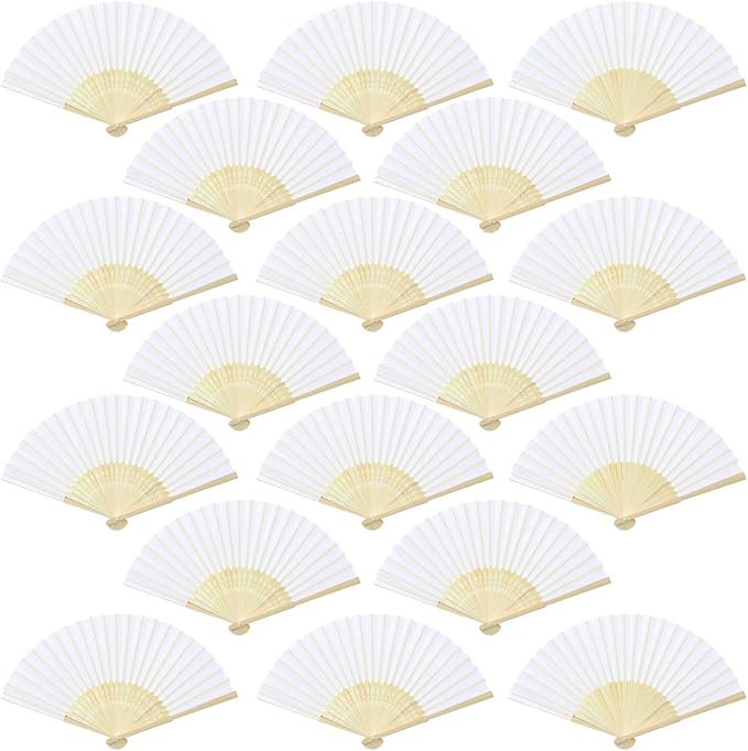 Aneco 18 Pieces White Handheld Cloth and Bamboo Folding Fans for Wedding Decoration, Church Gifts, Party Favors, DIY Decoration