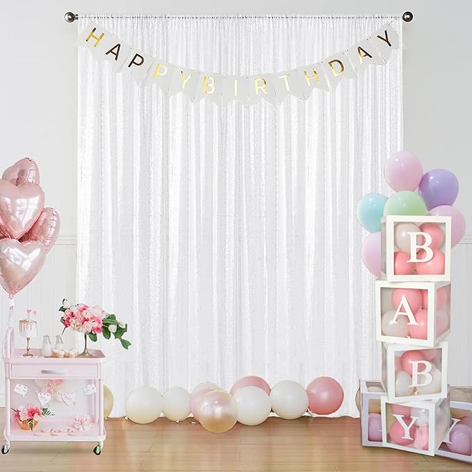 Sugargirl White Sequin Backdrop Curtain 2 Panels 2FTx8FT Glitter White Background Drapes Sparkle Photography Backdrop for Party Wedding Birthday Wall Decoration