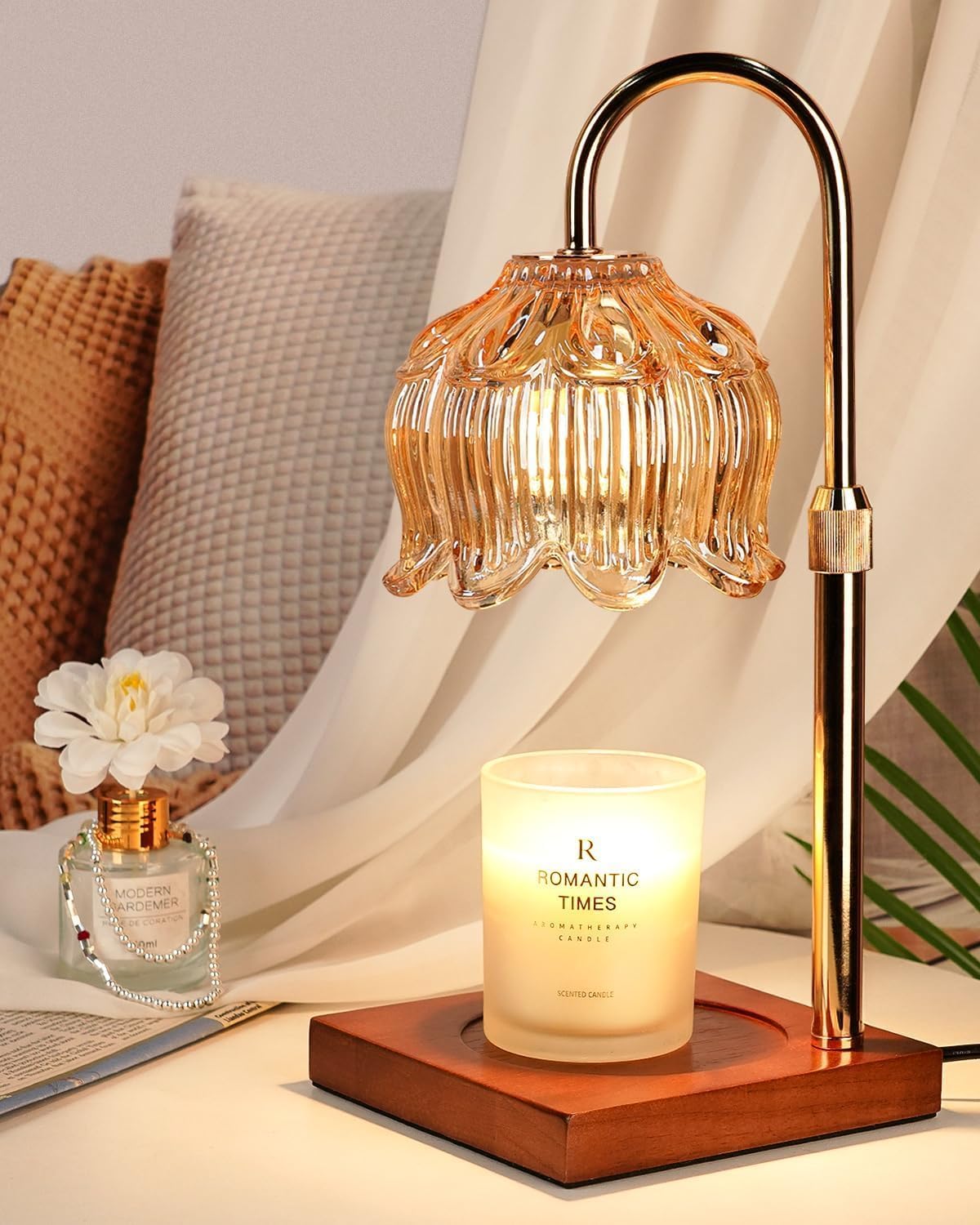 Funistree Flower Candle Warmer Lamp with Timer & Dimmer, Adjustable Height Candle Warmer, Christmas Birthday Gifts for Women Mom, House Warming New Home Decor, Wax Warmer with 2 Bulbs for Jar Candles