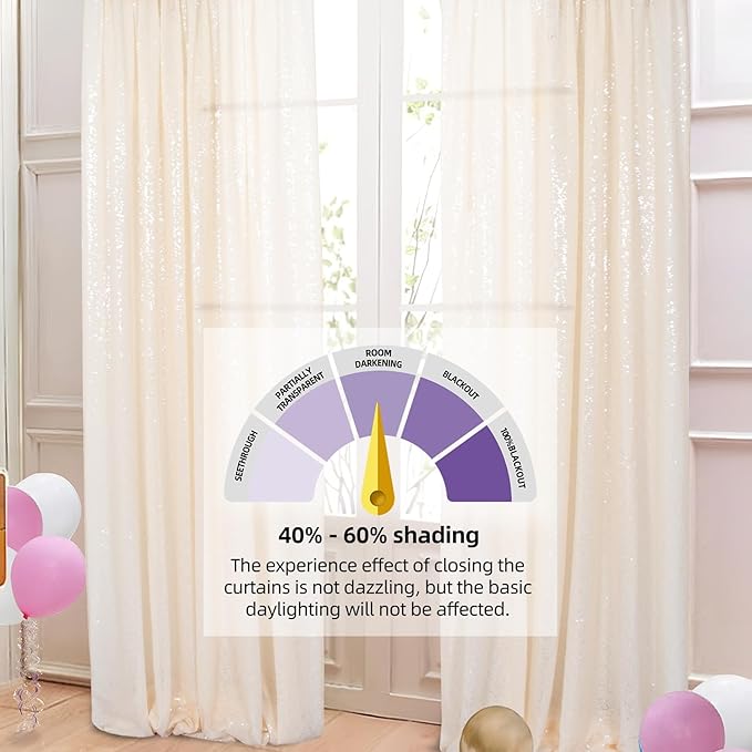 Shinybeauty Sequin Backdrop Curtains 4 Panels Ivory 2FTx8FT Sequin Fabric Photo Backdrop Curtains Ivory Glitter Curtains for Party Baby Shower Backdrop Studio Backgrounds