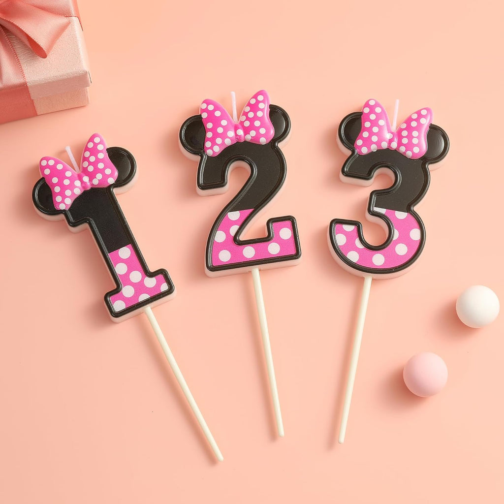 PHD CAKE 2.76 Inch Cartoon Pink and Black Mouse 2 Number Birthday Candles, Anime Cartoon Number Candles, Cake Number Candles, Party Celebration, Style Candle