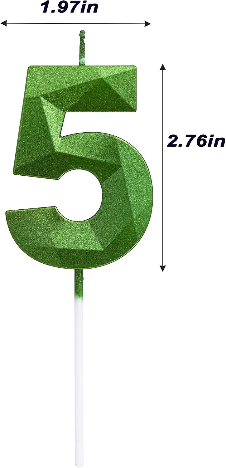 Green Happy Birthday Cake Candles,Wedding Cake Number Candles,3D Design Cake Topper Decoration for Party (Green Number 5)