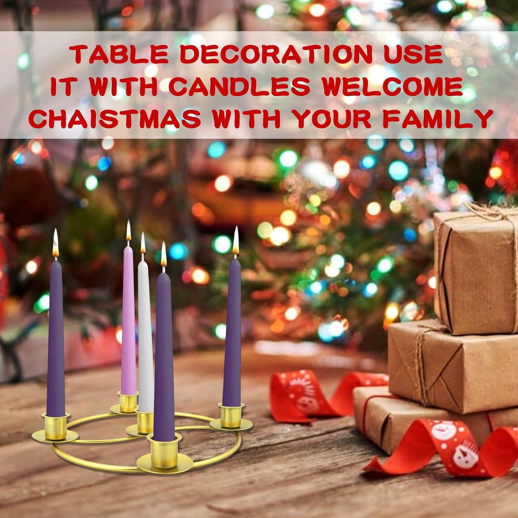 Advent Wreath Candle Holder, Christmas Candle Rings for Tapered Candles, Advent Wreath 5 Candle Holder for Christmas Festival Home Party Church Decor, Gold