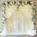 Fomcet Tulle Curtains with Lights String Ivory 20FT X 10FT Sheer Backdrop Curtains for Parties Wedding Baby Shower Photo Shoot Decorations (4 Panels 5 x 10FT)