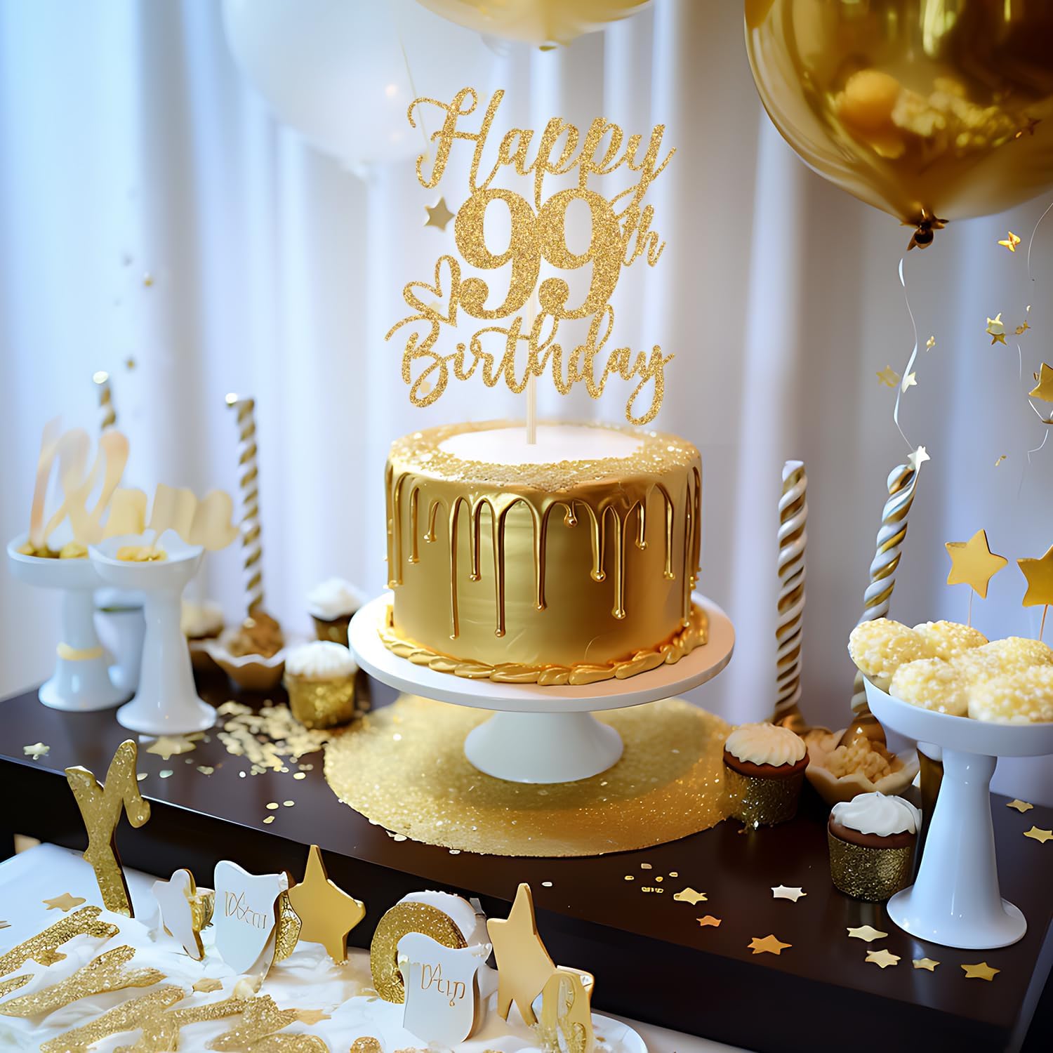 Happy 99th Birthday Cake Topper, 99th Birthday Decorations for Men/Women, Cheers to 99 Years, 99 Fabulous, 99th Happy Birthday Party Supplies Gold Glitter