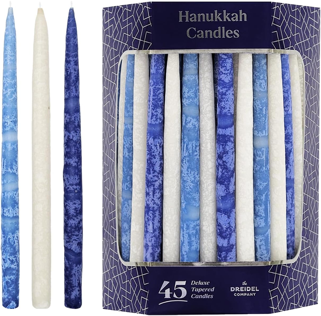 The Dreidel Company Dripless Blue White Frost Hanukkah Candles Decorative, 1 Hour Burn Time, 45 Decorative Chanukah Candles