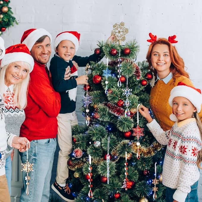Lanpn 26pcs Christmas Ornaments Crystal Christmas Tree Decoration, Hanging Clear Acrylic Snowflake Icicle Drop Pendants for Xmas Winter Outdoor Indoor Party Decoration Gold