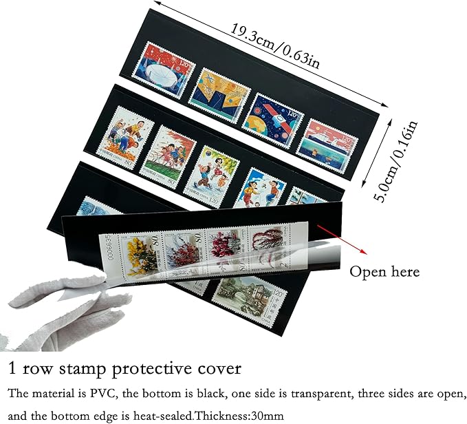 Philatelic Display Black Card Stamp Cover Stamp Collection Stamp Storage philatelic Album Stamps Collector Stamp Collecting Supplies Stamp Sleeves Stamp (1 Row Stamp Protective Cover 32 pcs)