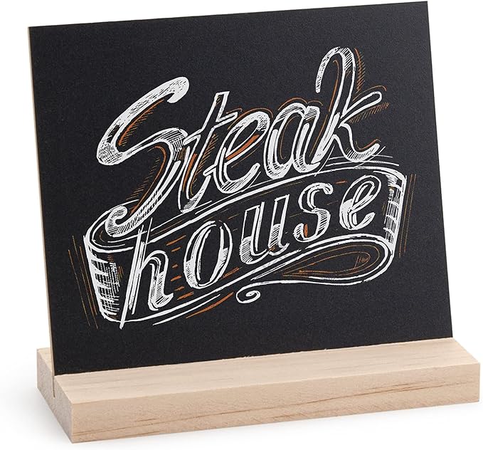 ONUPGO Chalkboard Signs with Wood Base Stands, 10X12cm Vintage Wooden Tabletop Decorative Chalkboard Sign, Message Chalkboard Sign for Party, Restaurant, Wedding, Set of 6