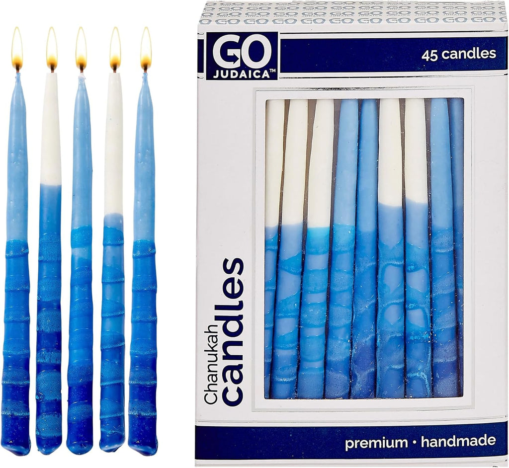 Dripless Hanukkah Candles | Tapered Pastel Blue & White Chanukah Bulk Candles Value 45 Pack | Standard Size Menorah Premium Quality Wax Jewish Holiday Party Favors Gifts, Decorations for All 8 Nights