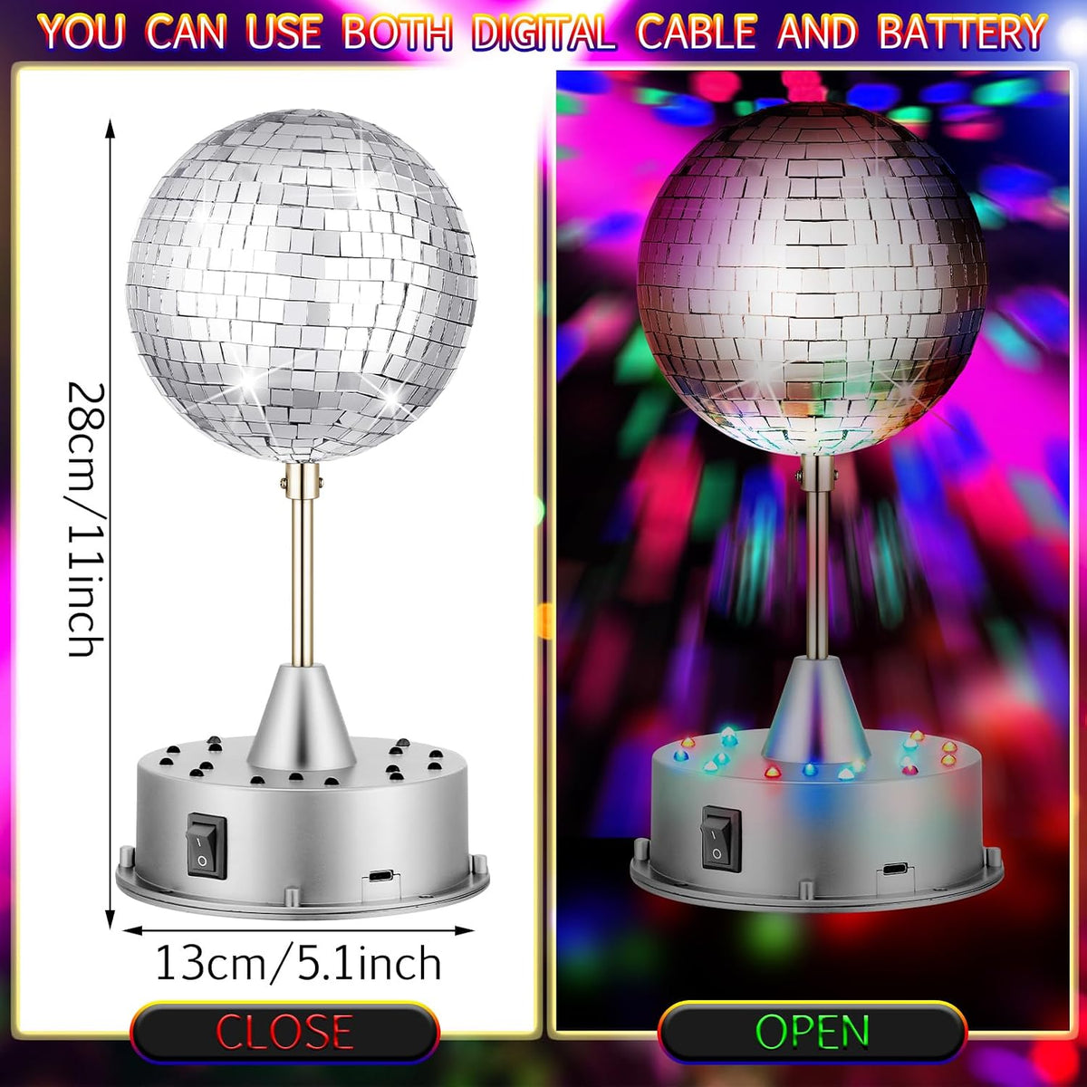 Retisee Disco Ball Light 5" Mirror Ball Motor Hanging Rotating, Silver