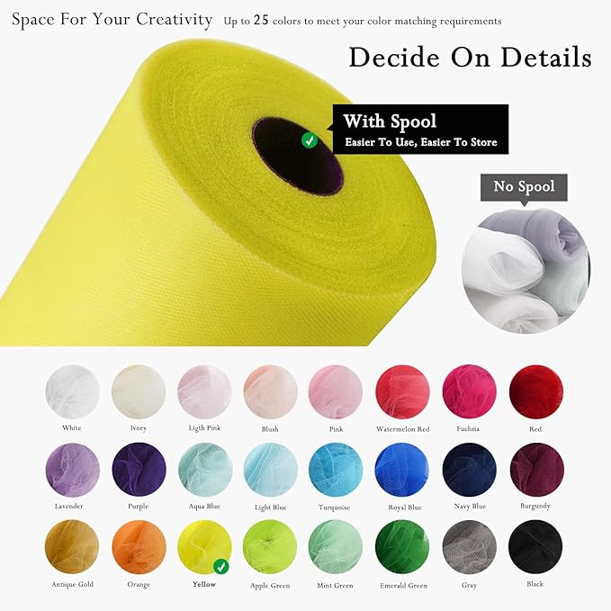 Yellow Tulle Fabric Rolls 54 Inch by 40 Yards Tulle Bolt Spool for Wedding Decorations DIY Tutu Baby Shower Table Skirt Ceiling Decor Birthday Party Craft Supplies