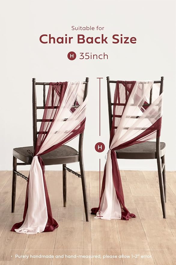 Ling's moment Wedding Chair Sashes Cover Aisle Decorations Draping Fabric Wrinkle-Free with Tie 16 Pcs Burgundy Pink Blush for Party Ceremony Reception Floral Arrangement Banquet Outdoor Decor