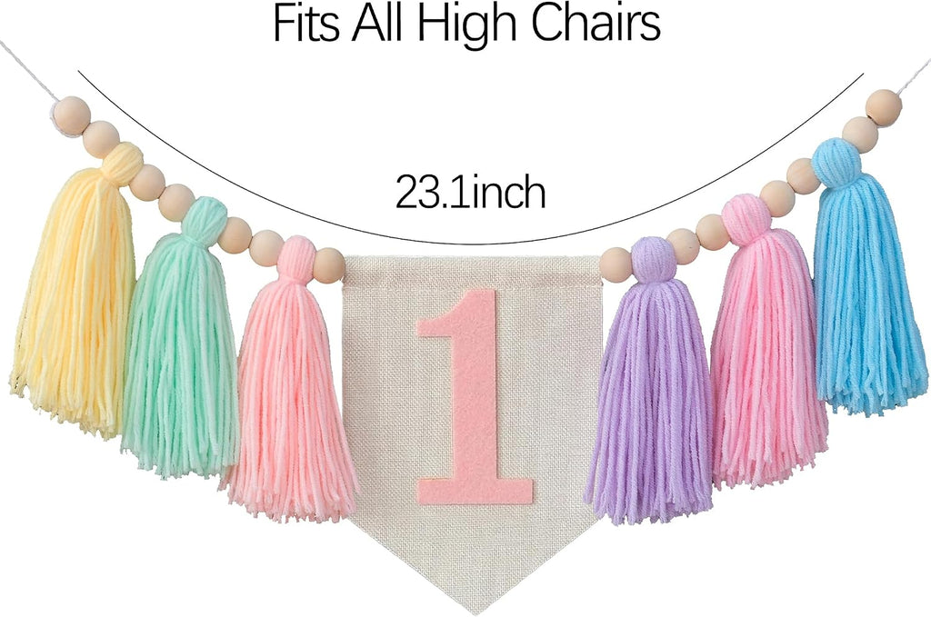 Pastel Macaron one high chair banner Handmade First Birthday High Chair Banner for 1st Baby Girls Fun To Be One Birthday Party Decorations Princess Photoshoot Props