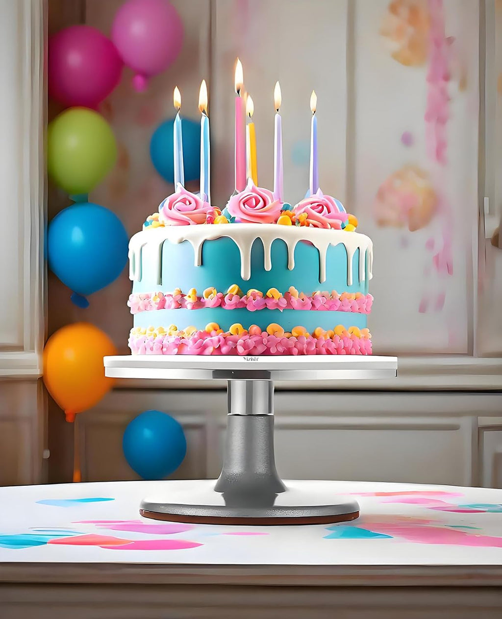 Yizish Cake Turntable Aluminum Alloy, 12 Inch Rotating Cake Stand Decorating Kits with Stainless Steel Icing Spatula (2pcs) and Icing Smoother (3pcs) for Baking, Pastries and Cupcakes