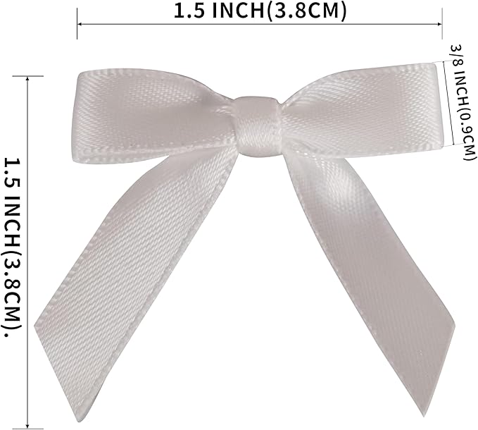 50pcs 1-1/2" Mini White Satin Ribbon Bows Without Twist Ties for Crafts Gift Wrapping Packing Christmas Decoration (White)