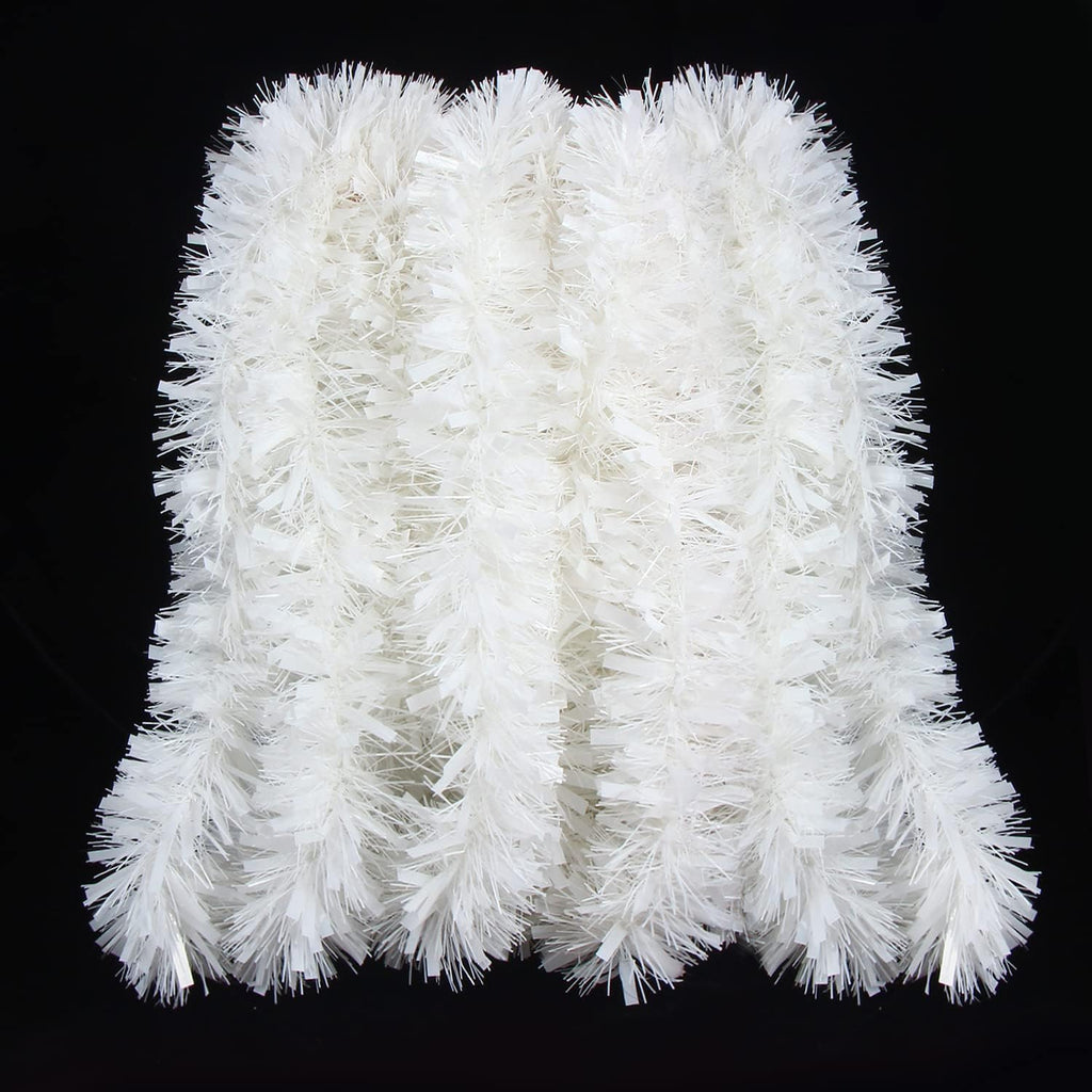 FOIMAS 33FT Christmas Tinsel Garland,White Twisted Metallic Hanging Garland for Christmas Tree Fireplace Home Decoration