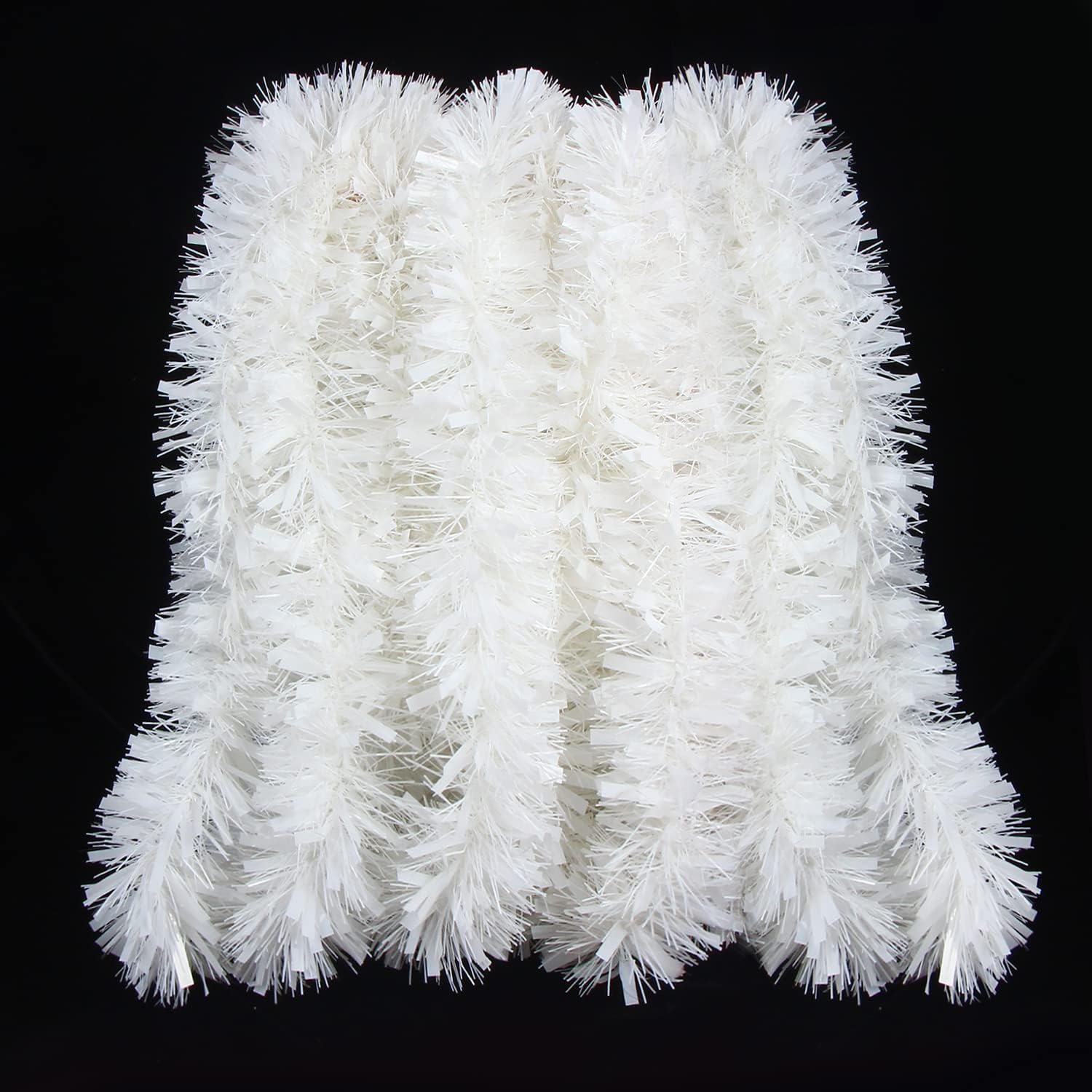 FOIMAS 33FT Christmas Tinsel Garland,White Twisted Metallic Hanging Garland for Christmas Tree Fireplace Home Decoration