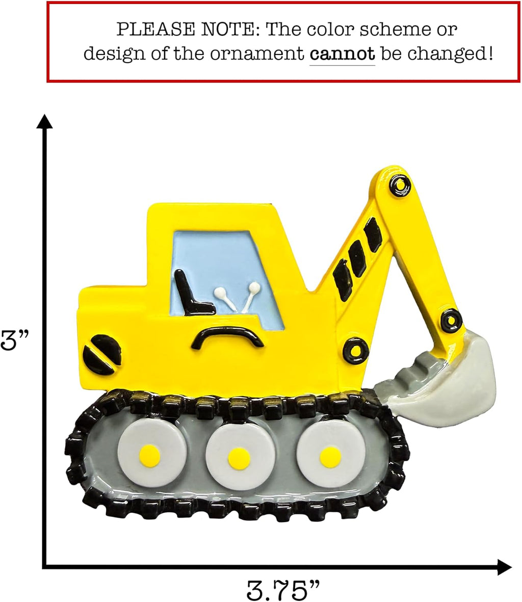 Personalized Excavator Christmas Ornament 2026 | Yellow Digging Machine, Construction Digger Vehicle, Bulldozer Decoration for Xmas Tree | Unique Keepsake for Kids Boys - Custom Name & Year
