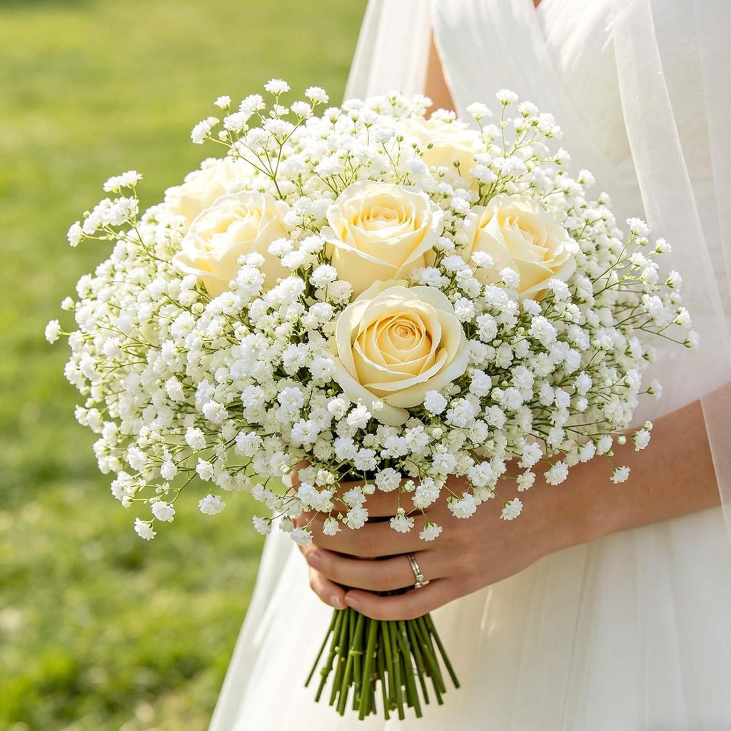 Yastouay Babys Breath Artificial Flowers, 6Pcs Fake White Babys Breath Flowers Artificial Bulk, Real Touch Faux Babies Breath Gypsophila Bouquet for Wedding Floral Arrangement Party Decor