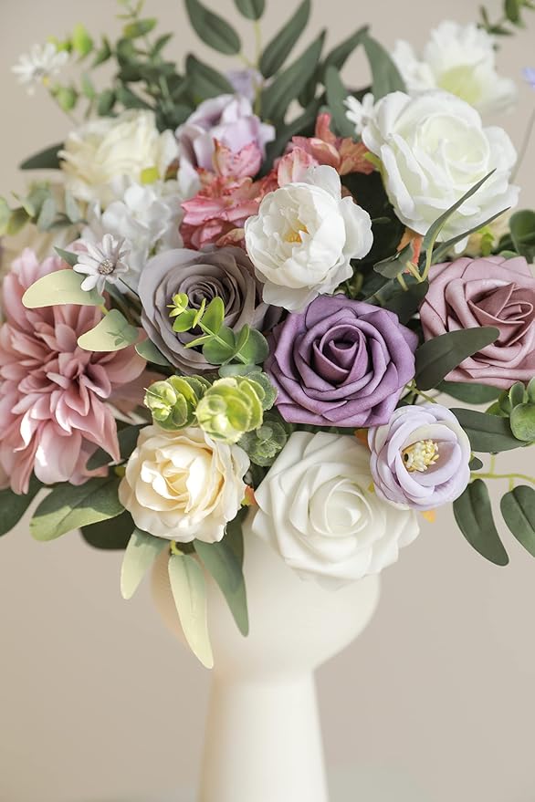 Serra Flora Artificial Flowers Combo Box Set Faux Flowers Bulk Flower Leaf with Stems Arrangements for DIY Wedding Bouquets Party Table Centerpieces Home Decorations Indoor Outdoor
