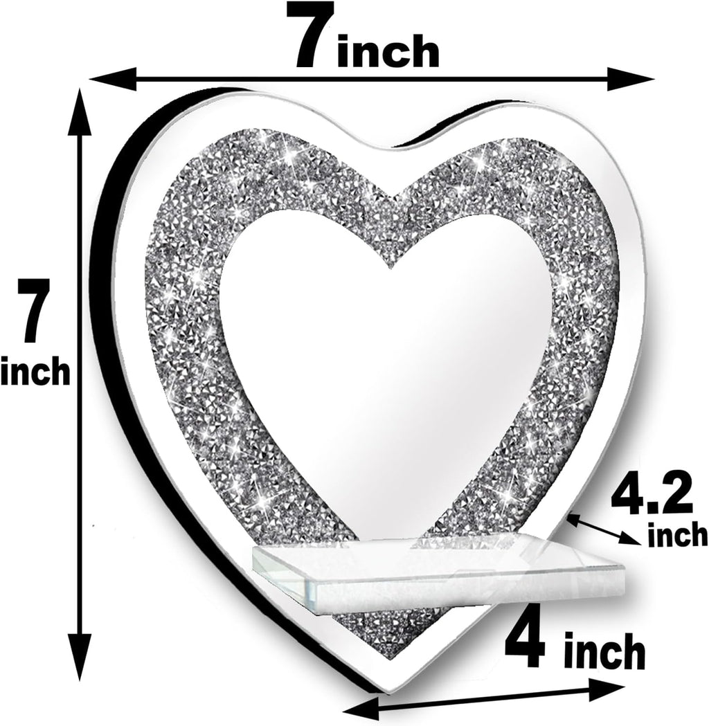ZOLAPI Set of 2 Crystal Crush Diamond Candle Sconces, Gorgeous Silver Mirrored Wall Sconce, Candle Holder Glass Wall Decorations for Home Décor, Living Room, Dining Room.Heart Shaped