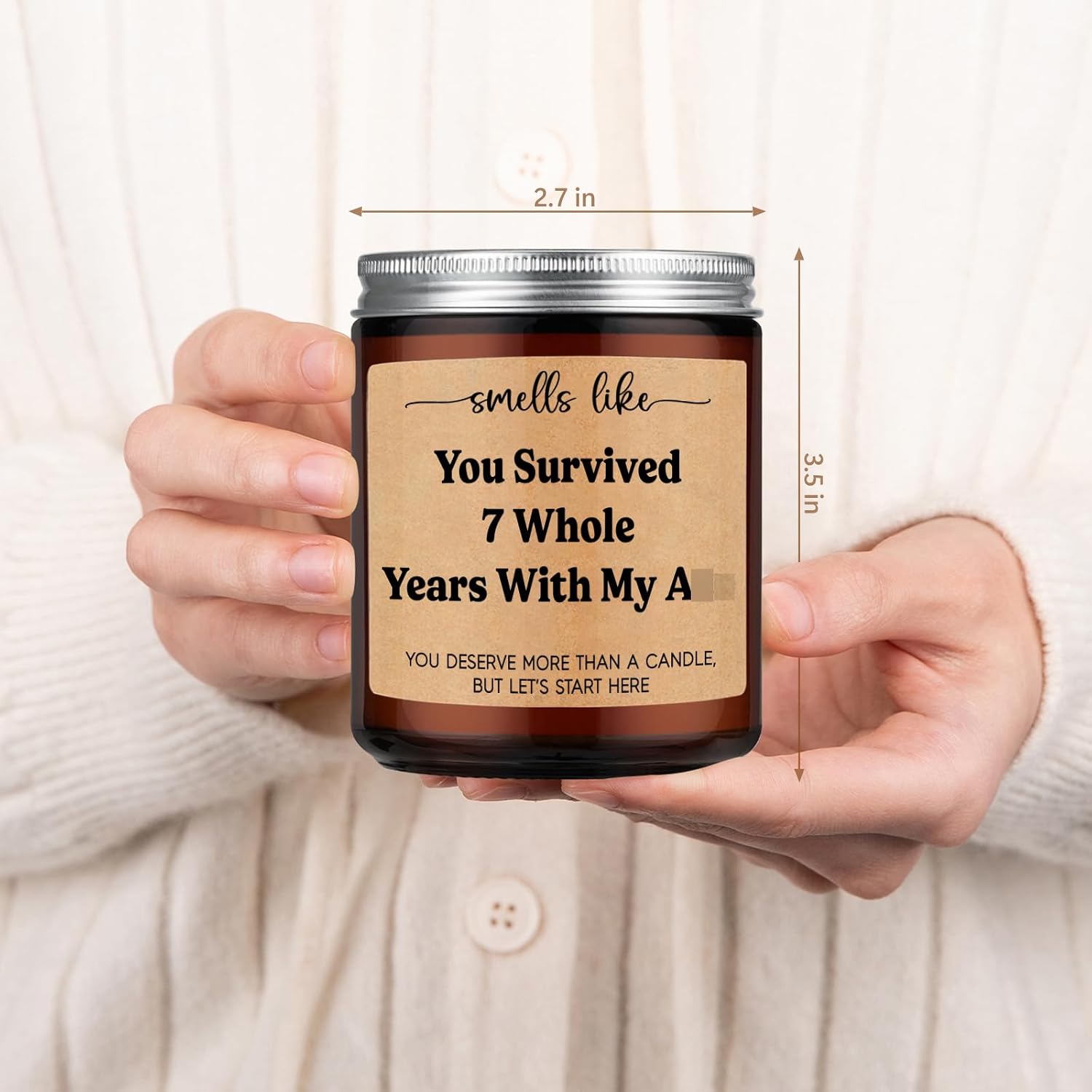 LEADO 7th Anniv. Candle, 7 Year Anniversary Funny Gifts for Him Her Husband Wife Boyfriend Girlfriend - Copper Gifts for 7th Anniversary, 7 Years Copper Wedding Anniv. Couple Present for Women Men