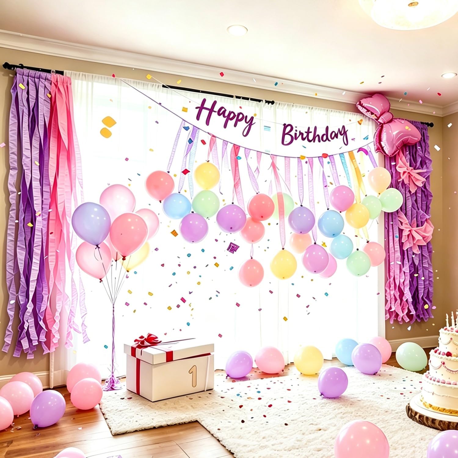 Pastel Streamers, 6 Rolls 492 Ft with Balloons, Pastel Crepe Paper Streamers for Birthday Decorations, Party Decorations, Holiday and Anniversary Decorations DIY (1.77 Inch X 82 Ft/Roll)