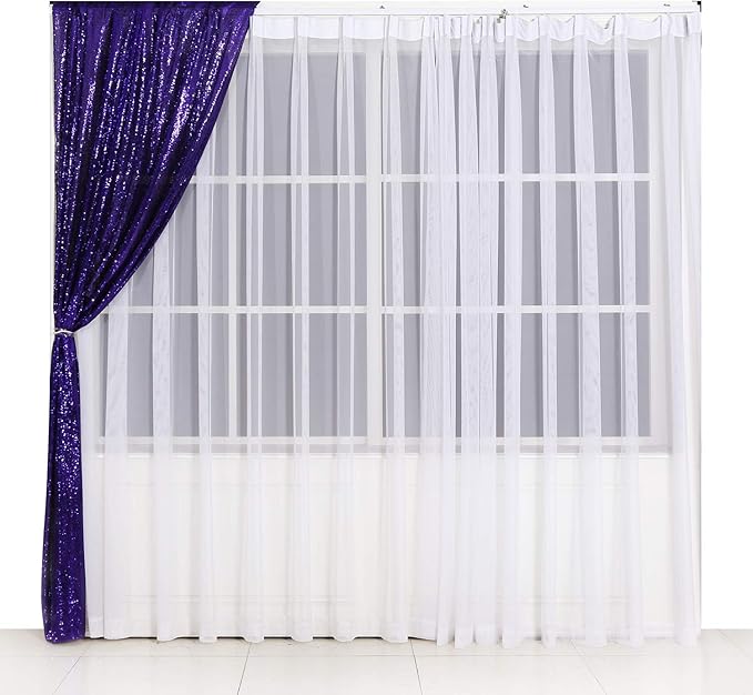 Poise3EHome 2ft x 8ft Purple Sequin Photography Backdrop Curtain 2 Panels for Party Decoration, Purple