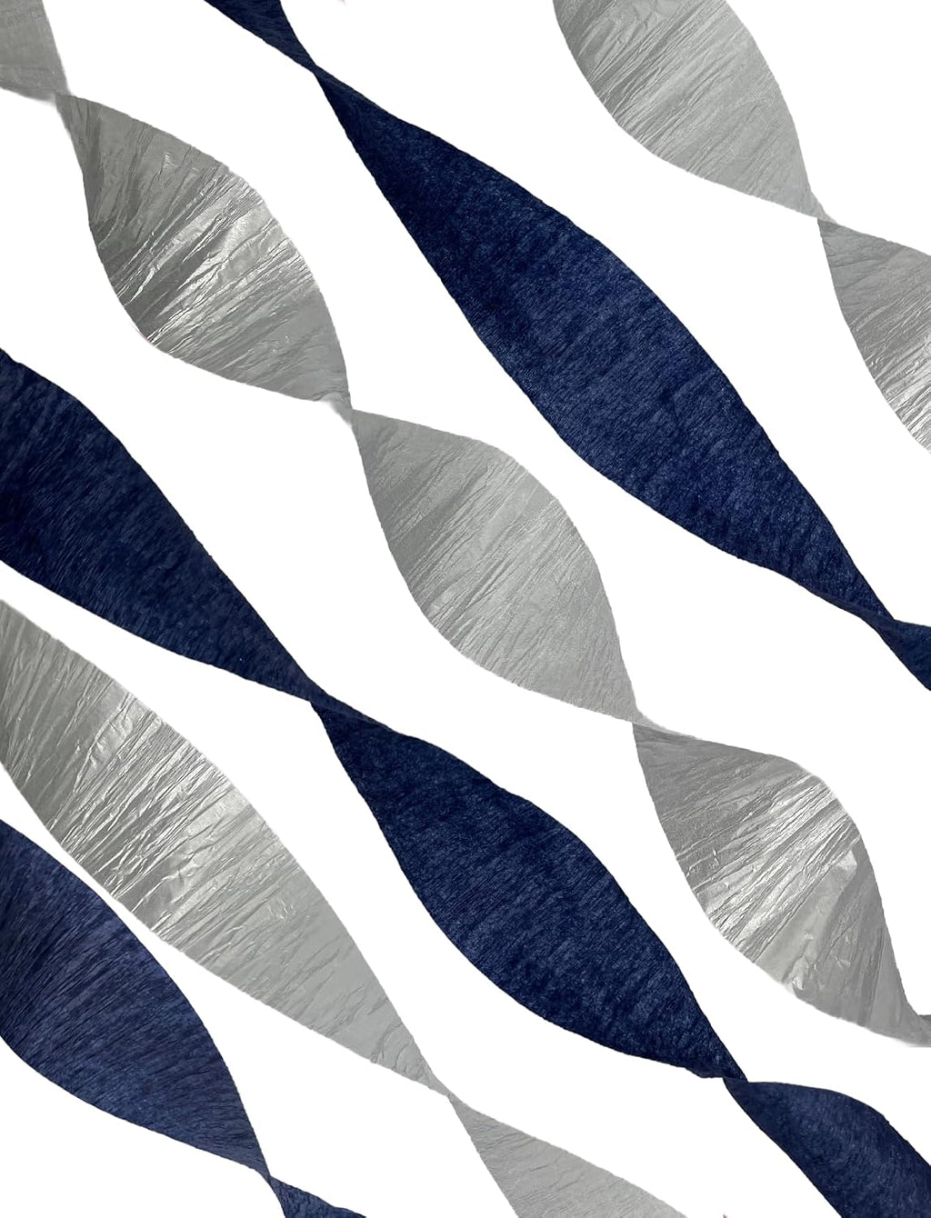 Navy Blue and Silver Metallic Crepe Paper Streamers, 4 Rolls Total