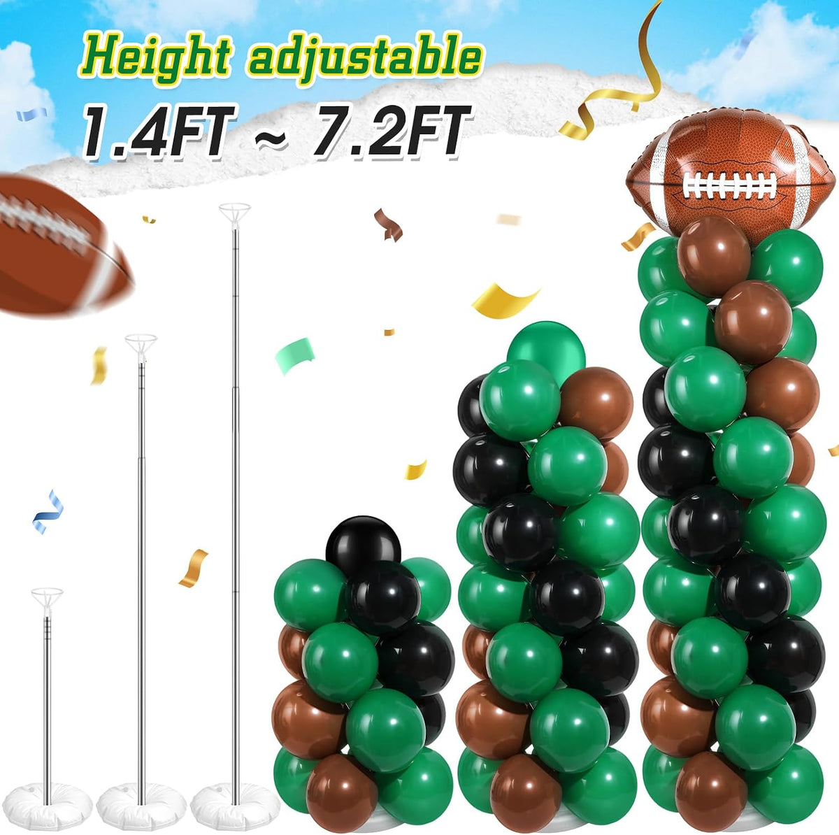 yalikop 2 sets football party balloon column stand showing dimensions