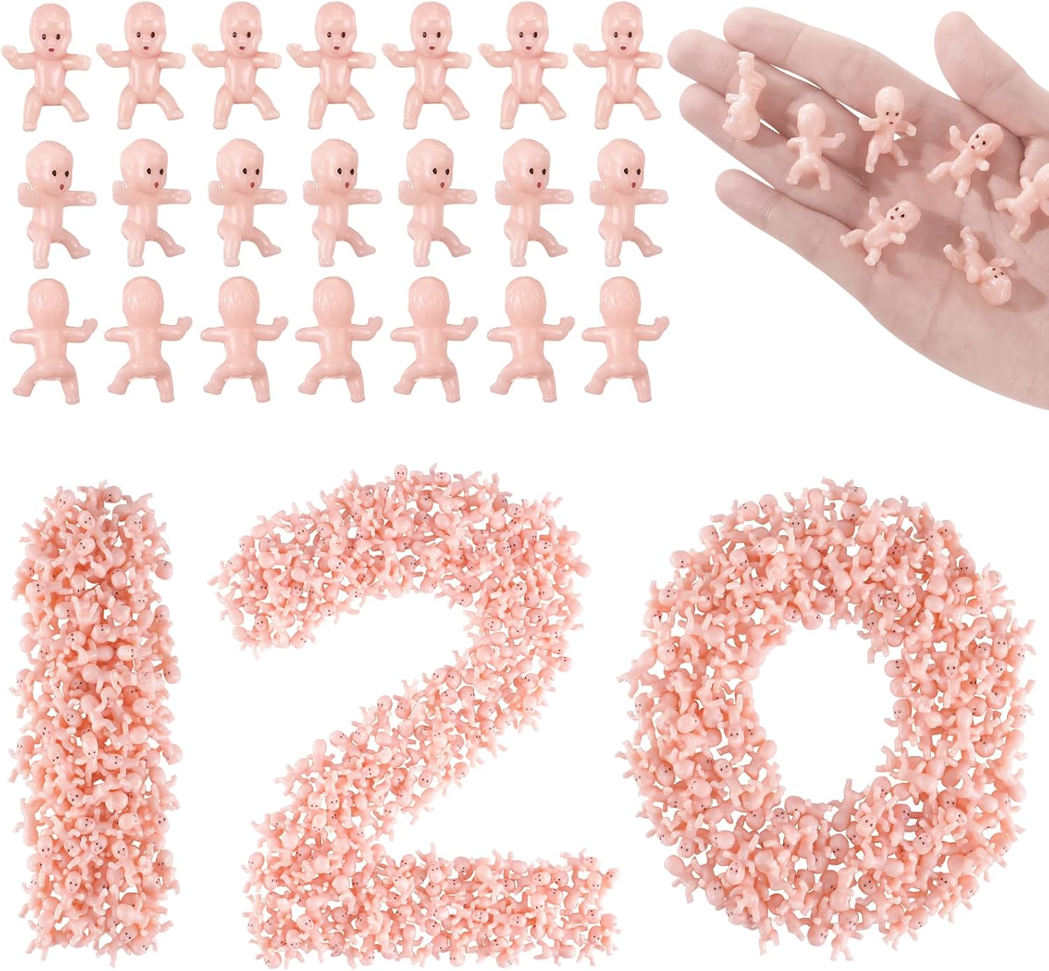 ZYFLSQ 120 Pcs Mini Babies for Baby Shower Games, 1 Inch Tiny Plastic Babies Bulk for My Water Broke Ice Cube, Mardi Gras King Cake Baby Figurines, Hide Hunt Games, Party Decorations Favors(White)