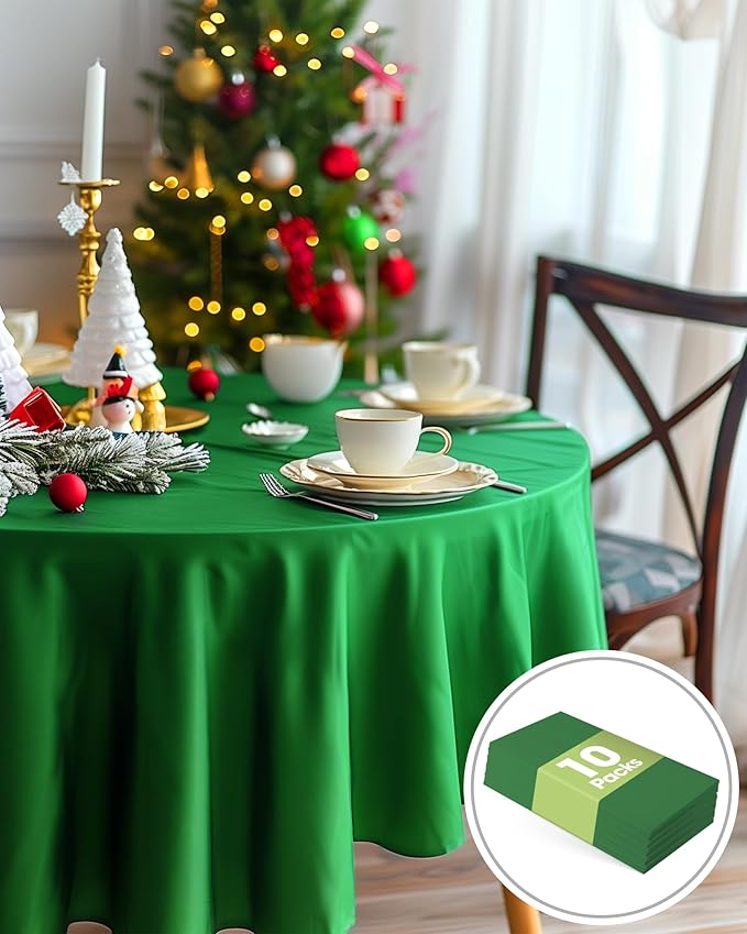 Pureegg Plastic Table Cloth Disposable 10 Pack, 84'' Round Table Cloths, St Patricks Day, Christmas Decorations, Tablecloths, Round, Forest, Emerald, Plastic Cover, Leakproof & Sturdy, Green