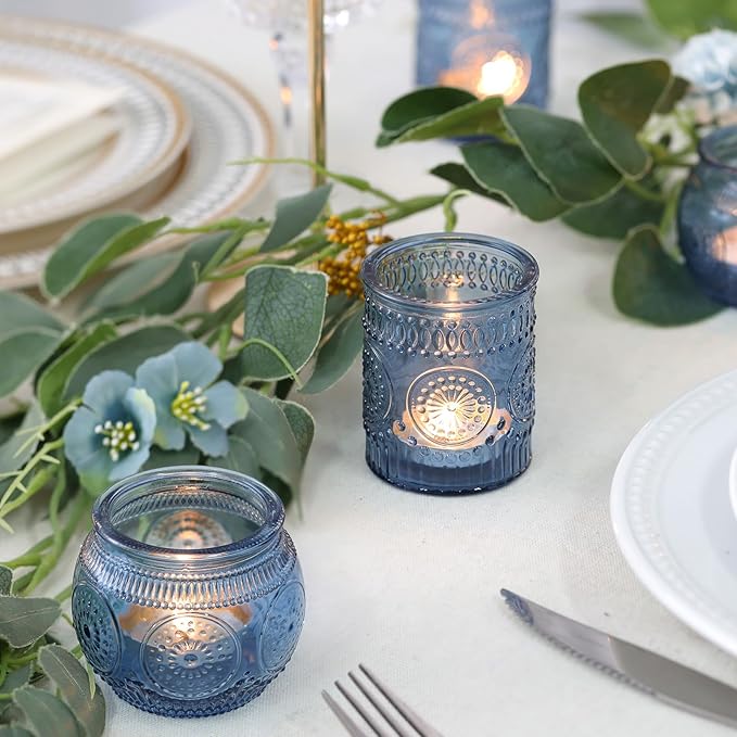 DARJEN Blue Votive Candle Holders Set of 36 - Votive Candle Holders Bulk, Glass Candle Holder for Party Decoration, Tea Lights Candle Holders for Wedding