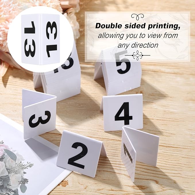 Tuanse Table Numbers 1-25 Acrylic Double Side Numbered Table Tents Plastic Restaurant Wedding Numbers Cards Signs for Party Banquets Wedding Reception(White, Black)