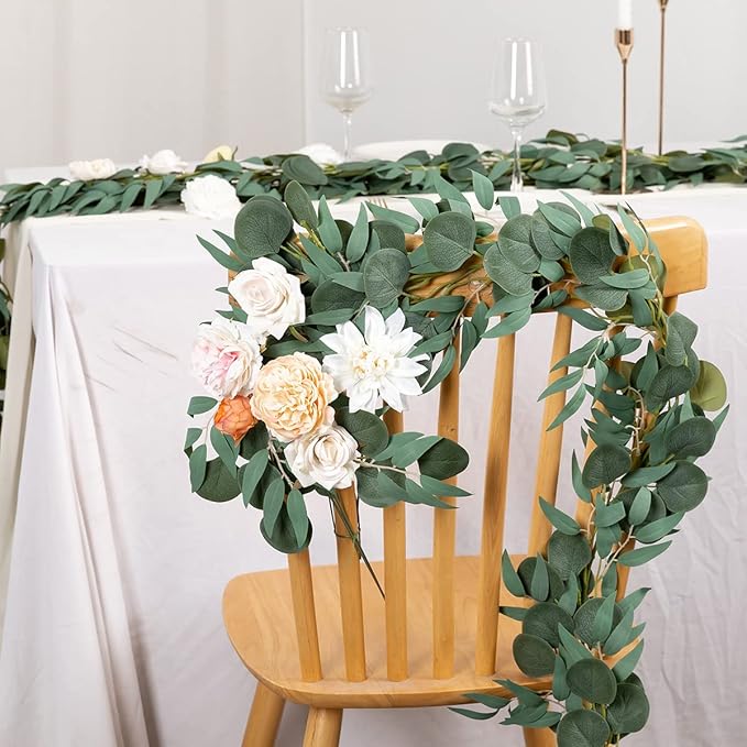 Kisflower 5 Pack 6.56FT Green Eucalyptus Garland for Decoration Table with Willow Leaves Greenery Garland Fake Hanging Plants Vines for Wedding Arch Decor Party Room Home Garden Office Wall Decor
