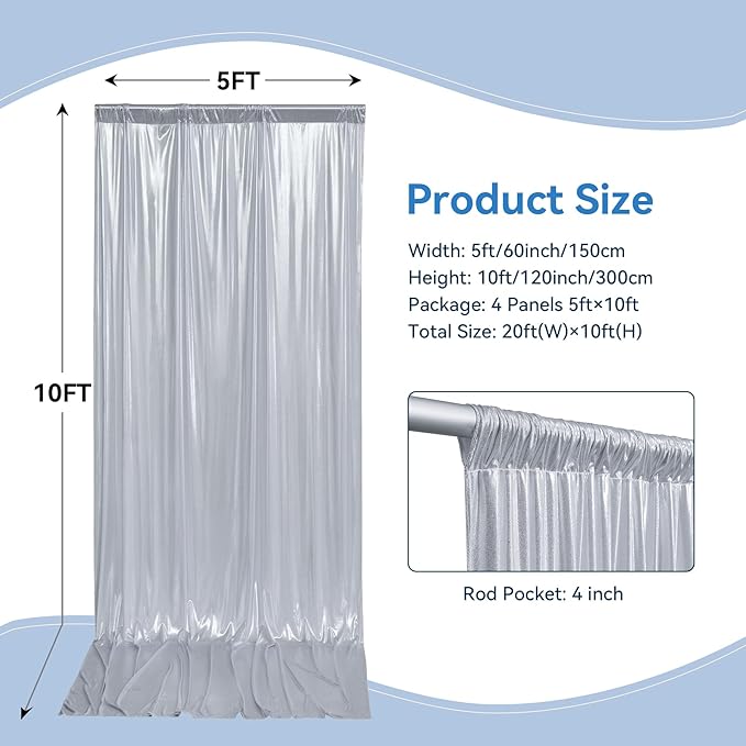 20x10 ft Wrinkle Free Silver Sequin Backdrop Curtain for Parties,Thick Not Fall Glitter Wedding Drapes Backdrop,4 Panels 5x10ft Shimmer Photo Wall Back Drop Cloth for Birthday Photography Background