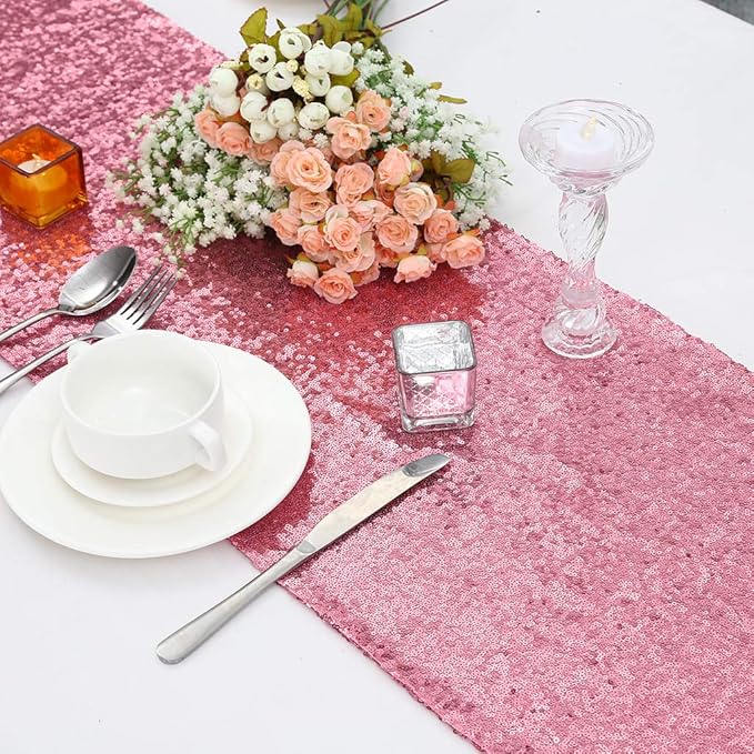 Eternal Beauty Fuchsia Pink Table Runner for Wedding, 5PCS-12x108 Sequin Table Runner Decorations for Birthday Parties, Banquets, Graduations,Christmas