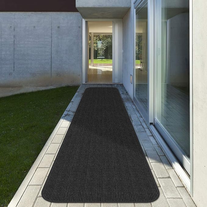 House, Home and More Indoor Outdoor Double-Ribbed Carpet Runner with Skid-Resistant Rubber Backing - Smokey Black - 3 Feet x 30 Feet