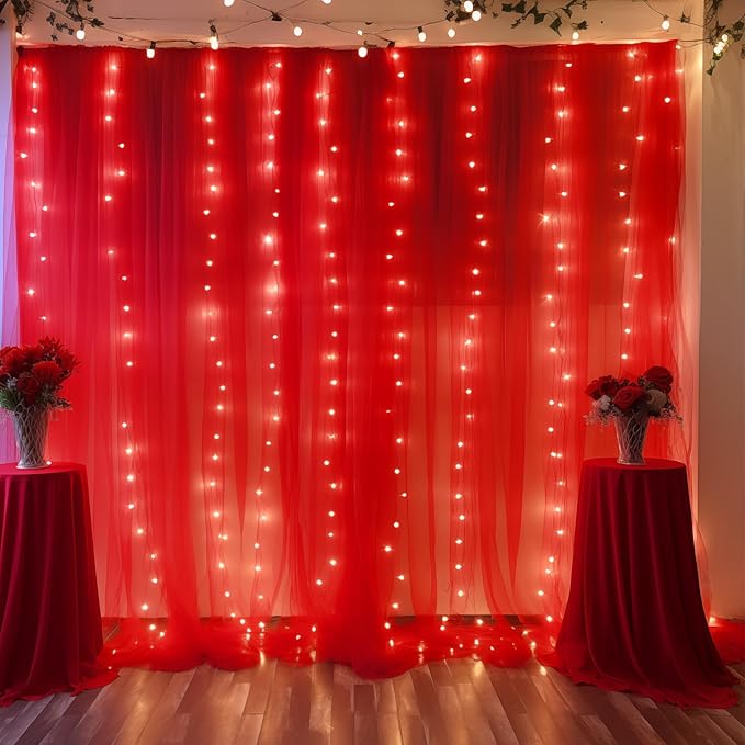 20x10 Red Tulle Backdrop Curtains for Parties, Sheer Backdrop Curtain Wedding Photo Background Drapes for Baby Shower Photography Birthday Party