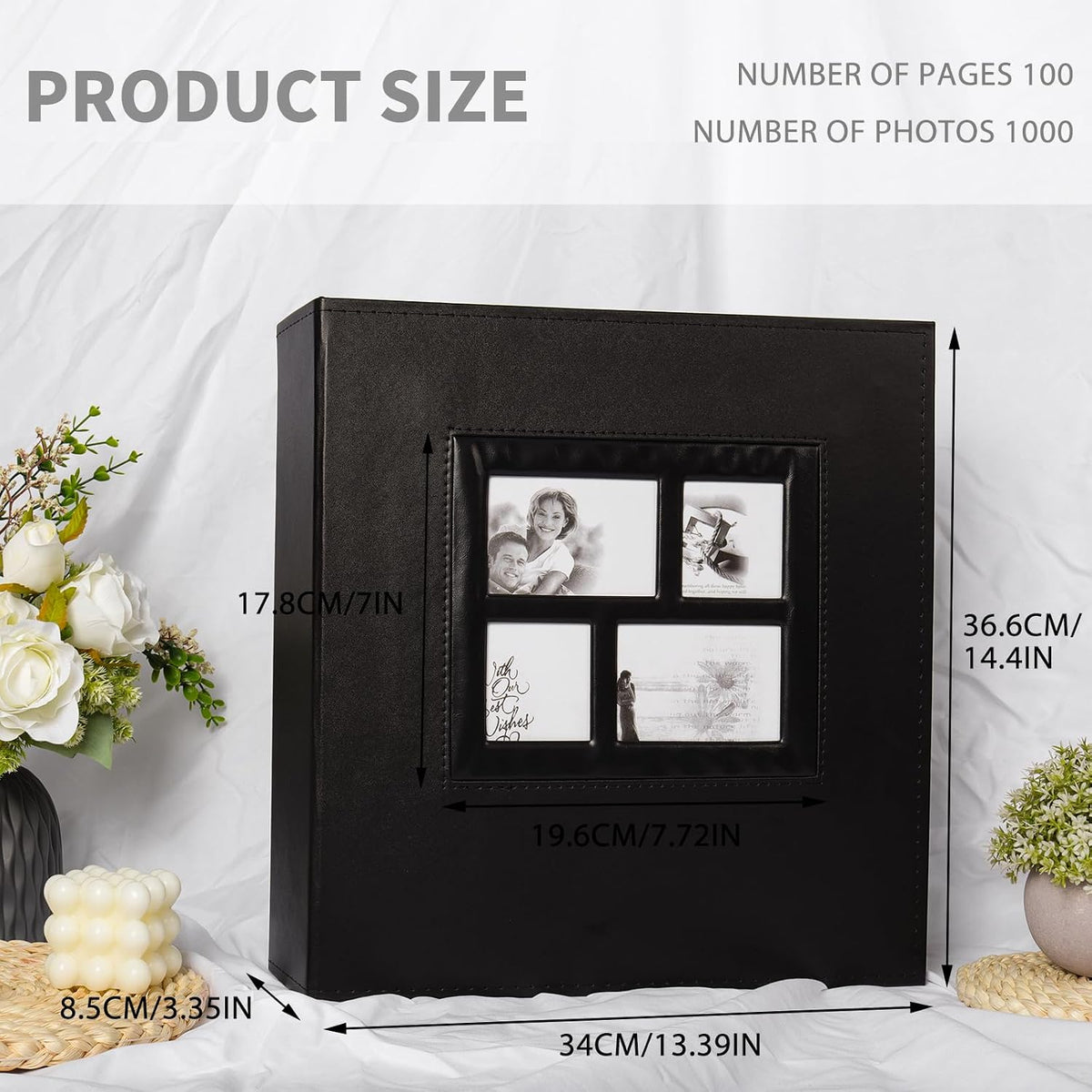 RECUTMS Photo Album 4x6 1000 Pockets Large Leather Family Photo Album Black