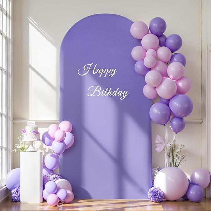 7.2FT Lavender Arch Backdrop Cover - Polyester Fitted Wedding Arch Stand Covers Round Top Chiara Arch Backdrop Cover for Birthday Party Banquet Photo Background Decoration