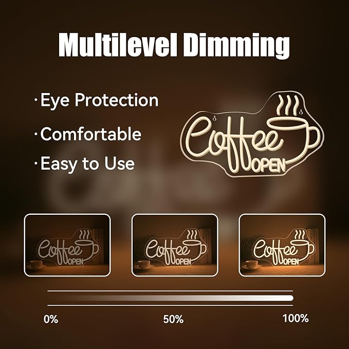 Ineonlife Coffee Open Neon Sign Light Up for Wall Decor Modern Led Sign for coffee bar Small Acrylic Art Decor for cafe business restaurant club party man cave Decorations 16.53x9.84 inch USB POWER